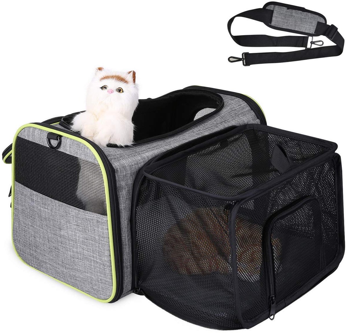 Famanu – Opvouwbare honden- en kattendraagtas, transportbox met schouderriem, ideaal voor het vervoeren van huisdieren in de auto of het vliegtuig, kleur grijs