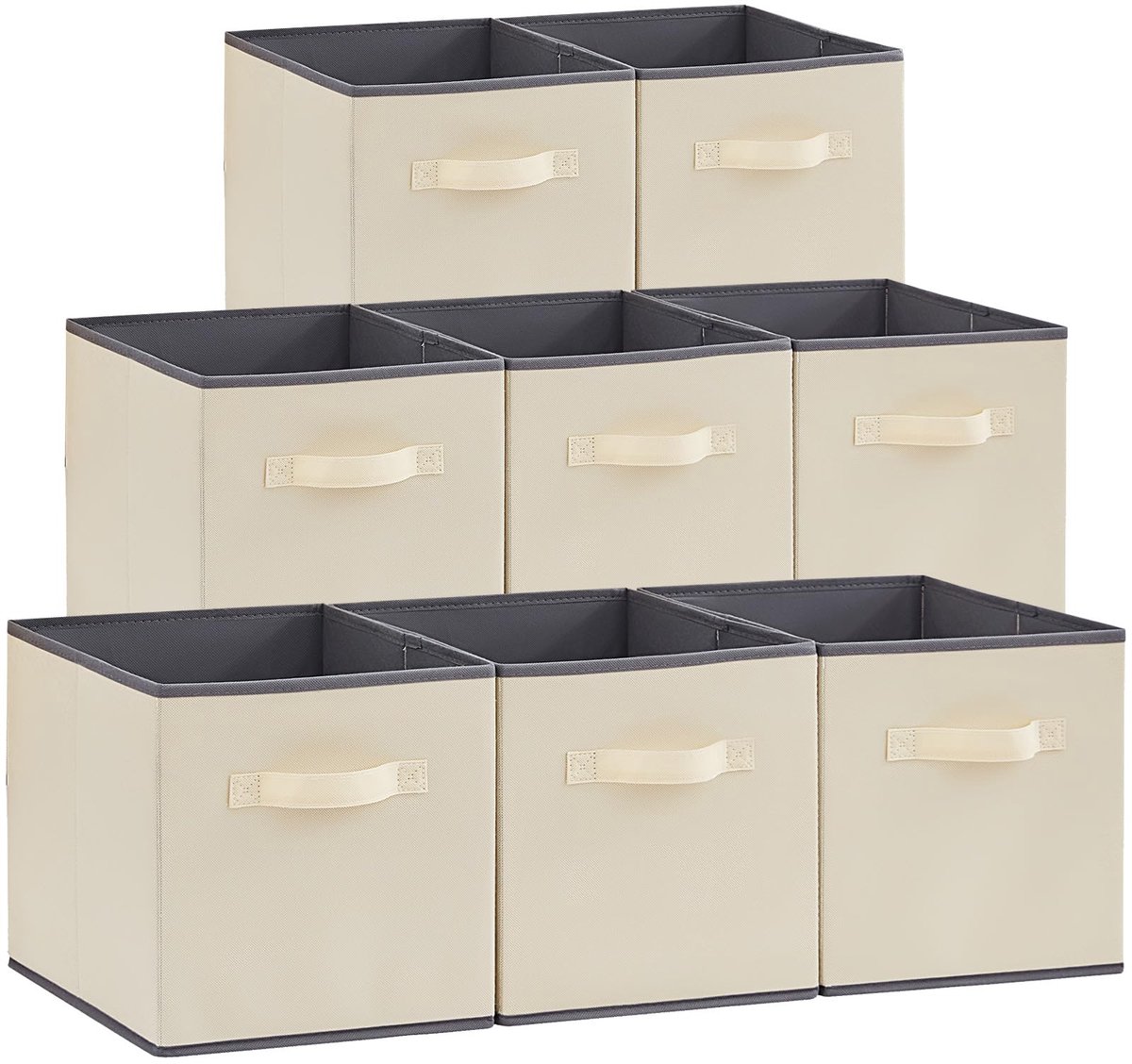 Famanu 8-Pack inklapbare opbergdozen, decoratieve manden, middelgrote opbergkratten met handgrepen, 26x26x27 cm, khaki Zwart