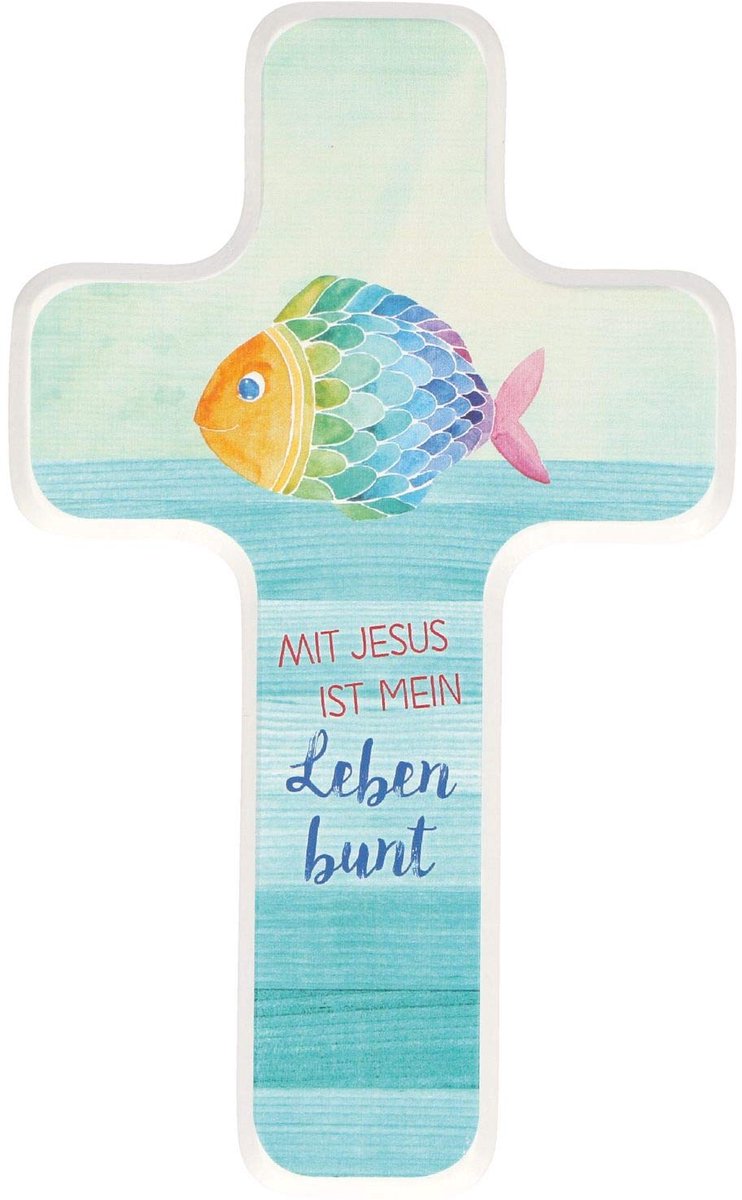 Kinderholzkruis - kleurrijk design - met Jezus - voor een vrolijke kinderkamer - ShopVlot