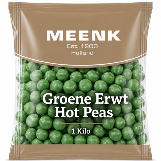 MEENK Snoepgoed Groene Erwt Hot Peas, 1 Kilo verpakking.