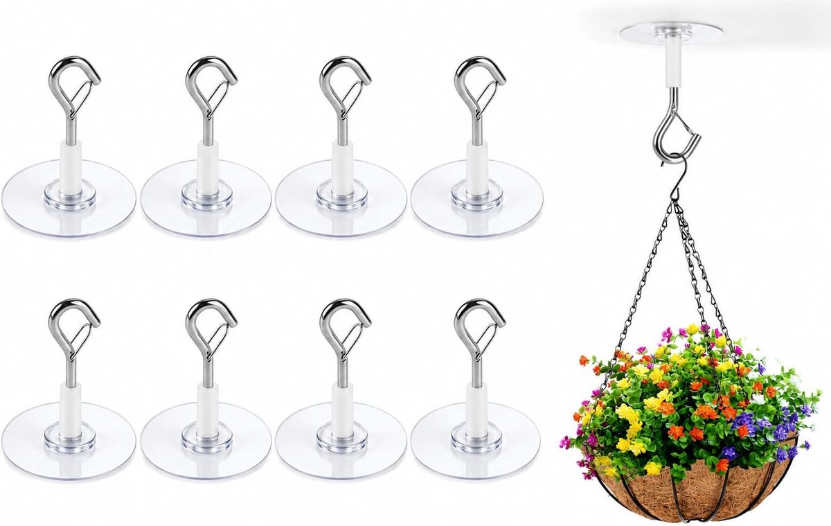 8 stuks doorzichtige zelfklevende plafondhaken, 6,5 cm gesloten lus plantenhangers - ShopVlot