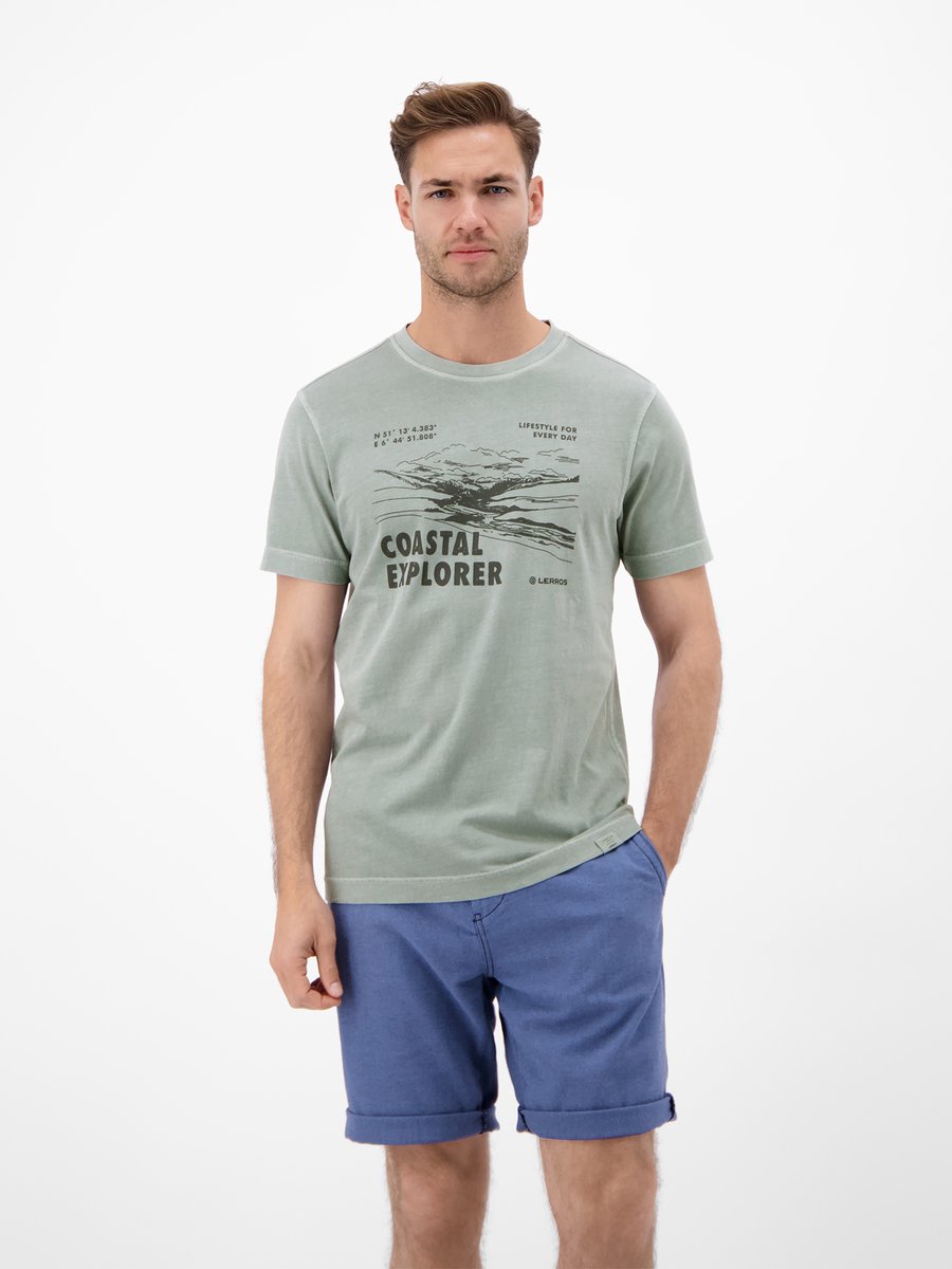 LERROS T-shirt met ronde hals en print op de voorkant , Maat: S , Kleur: STORM GREY , 100% katoen