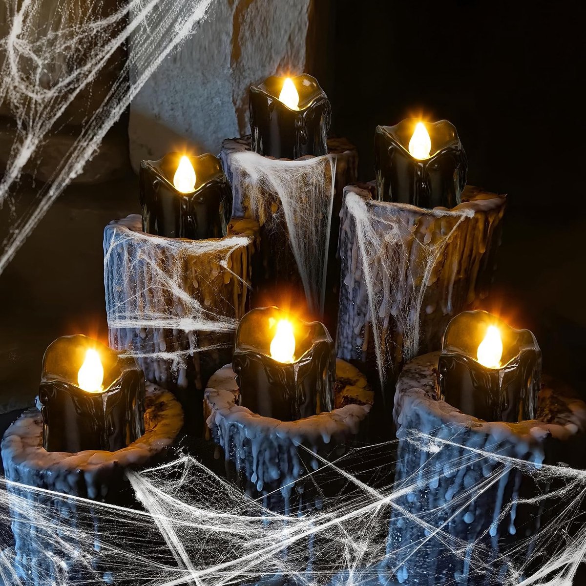 12PCS Halloween Candle, Flameless Black Halloween LED Tea Lights Candle Tea Lights Halloween Decor, Battery Operated - ShopVlot