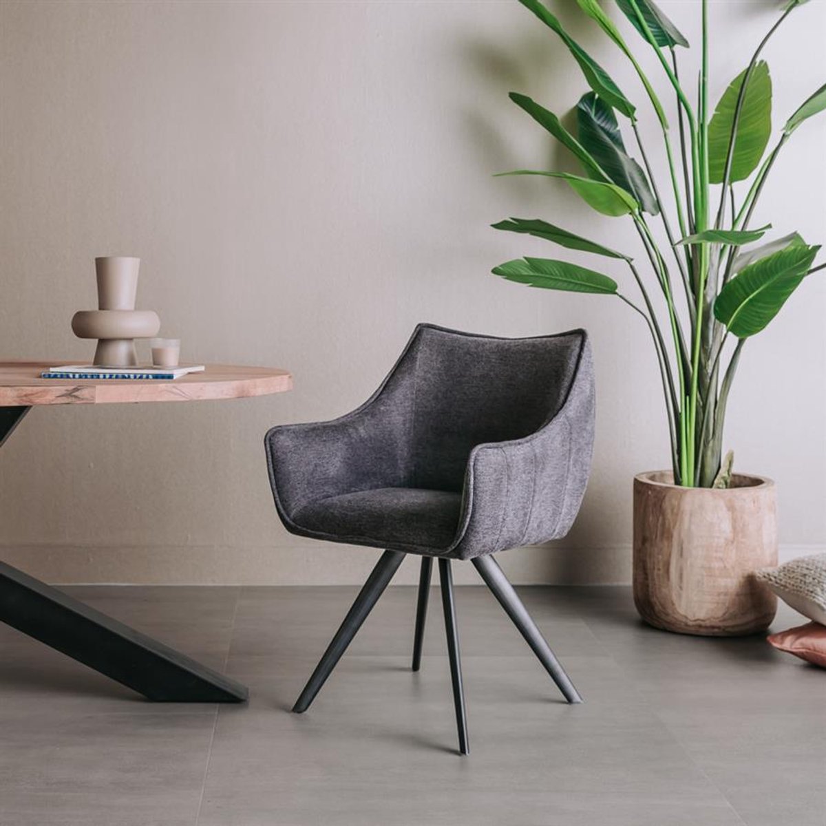 Tower Living Eetkamerstoel Riviera - Donkergrijs Stof - 62x60x88cm