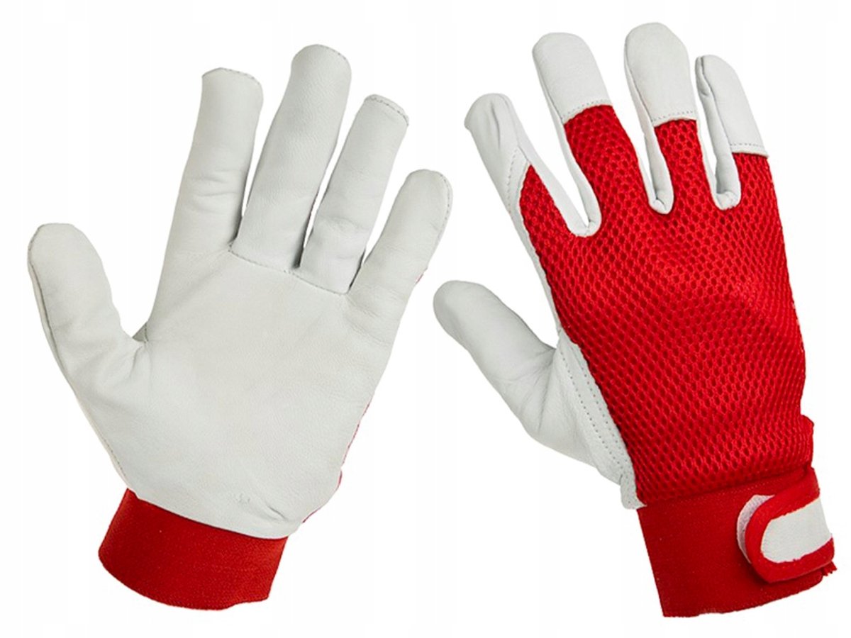 Werkplaats handschoenen geitenleer + mesh, klittenband, maat 10, rood