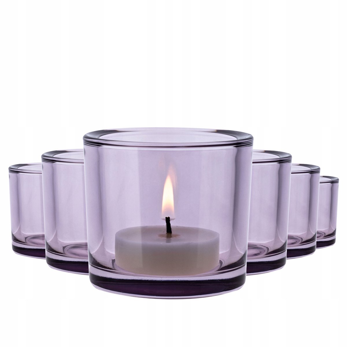 Set van 6 Paarse Glazen Theelichthouders - 8 cm Hoog