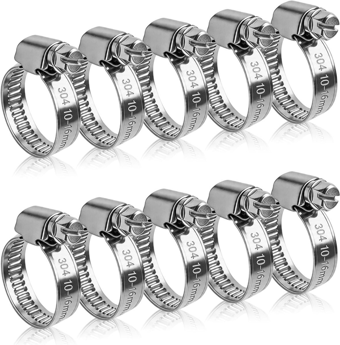 Slangklemmen set 10-16 mm - 304 roestvrij staal - verstelbaar - ideaal voor brandstofslangen - ShopVlot