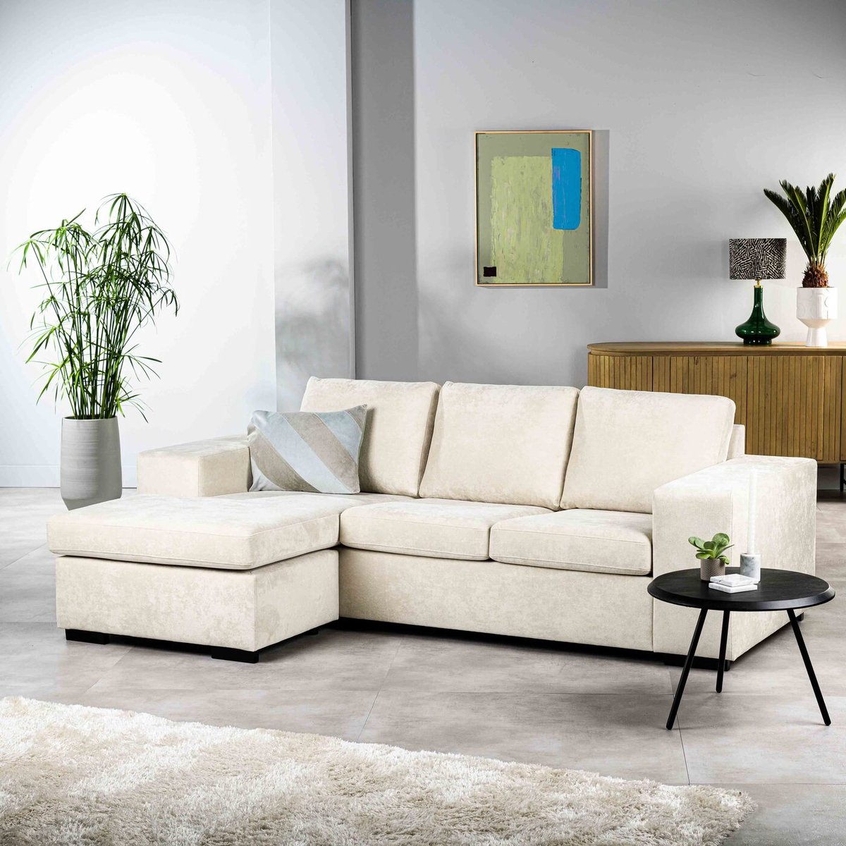 Bank 3-Zits Beige - Stof - 238x133x84cm - Bank Bradfield Hotel Chique - Giga Meubel