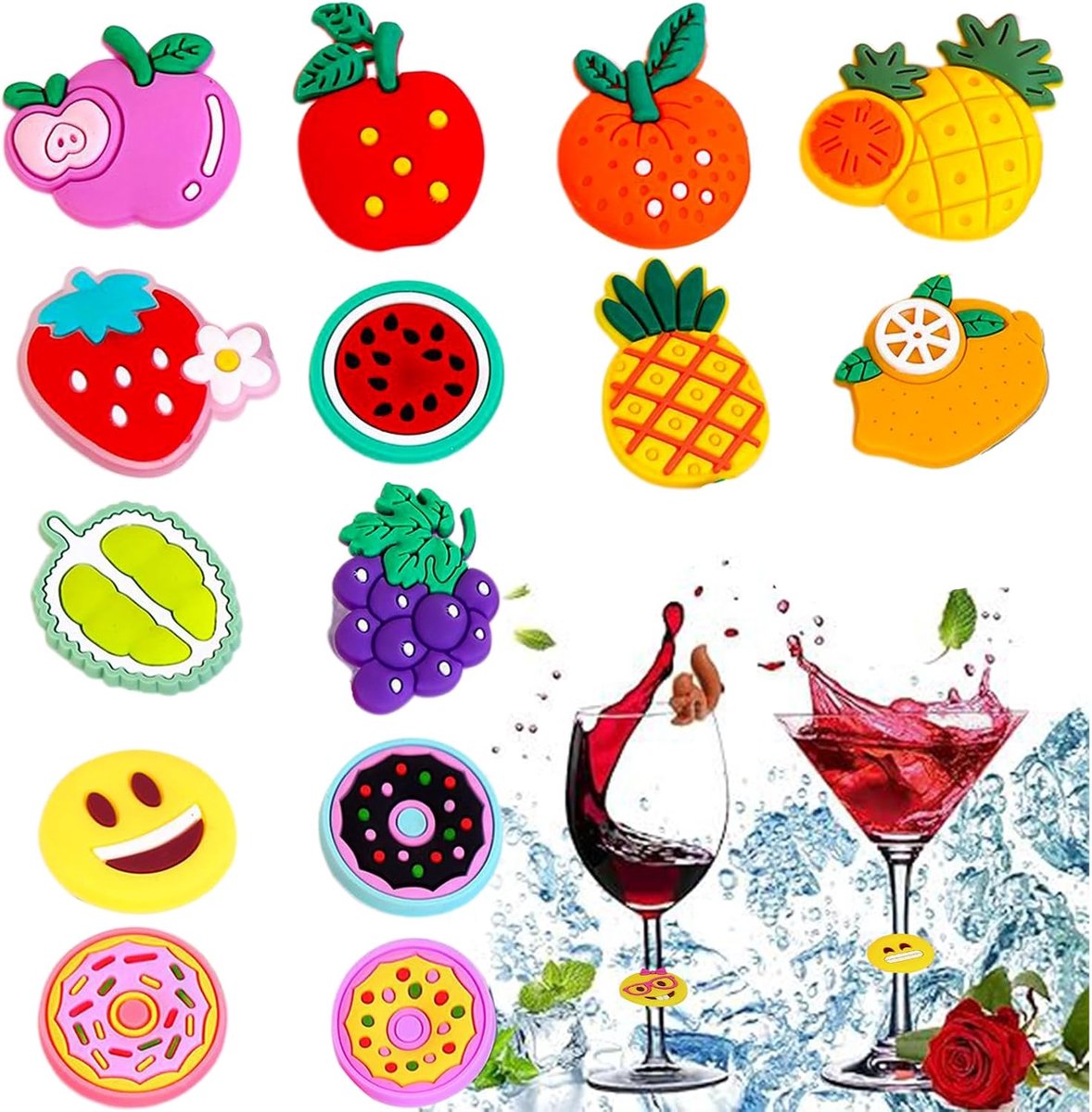 Glasmarkeerders 8 Stuks - Schattige Cartoon Ontwerpen - Plastic - Makkelijk Drinken Herkennen - ShopVlot