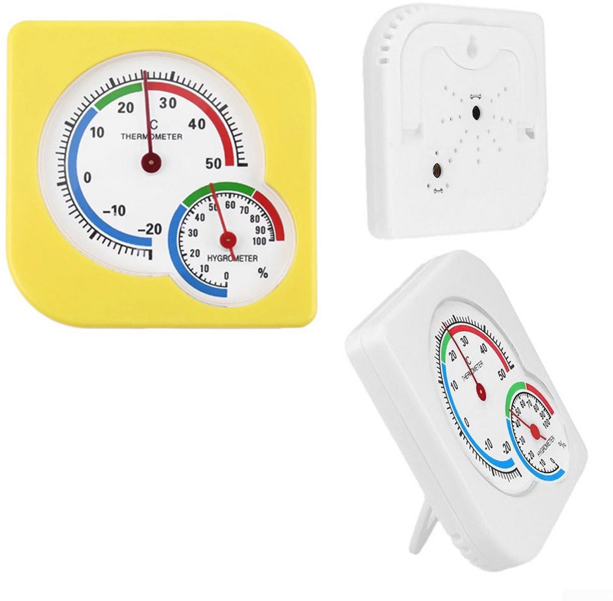 2 stuks Thermometer/Hygrometer Analoog - Luchtvochtigheidsmeter - Thermometer Voor Binnen en Buiten - Voor Thuis Tuin Kantoor