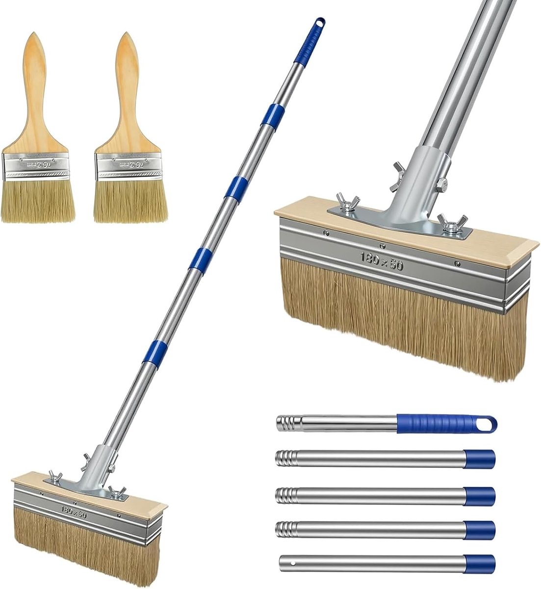 Oppervlakkwast 150 cm - telescoopsteel - incl. 1 borstelkop en 2 penselen - ideaal voor muren en plafonds - ShopVlot