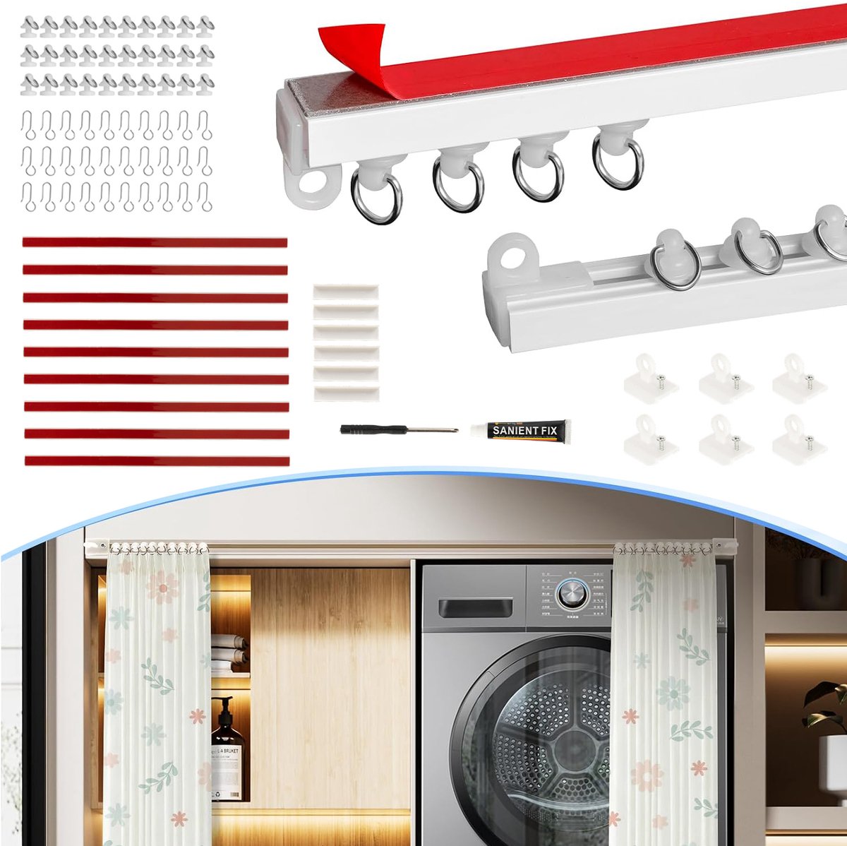 Zelfklevende Gordijnrail - Plafondgordijnroede Zonder Boren - Douchegordijnrail Voor Ramen Slaapkamer