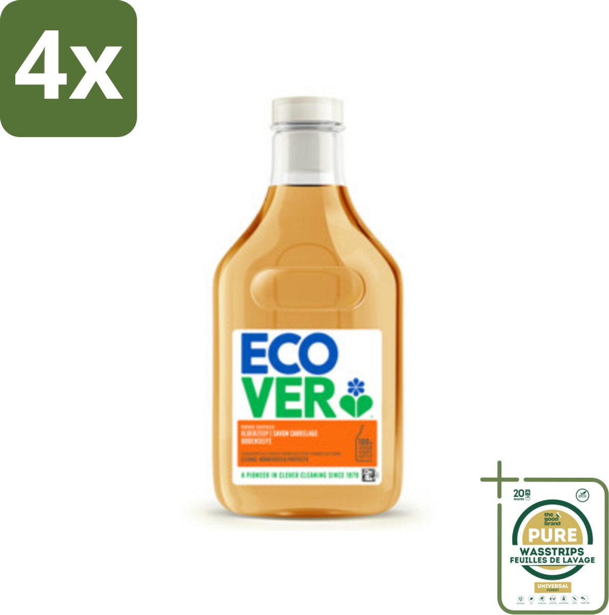 Ecover - Vloerzeep - Sinaasappel & Citroen - 1 liter - Voordeelverpakking - 4 stuks - Tegels - Beton