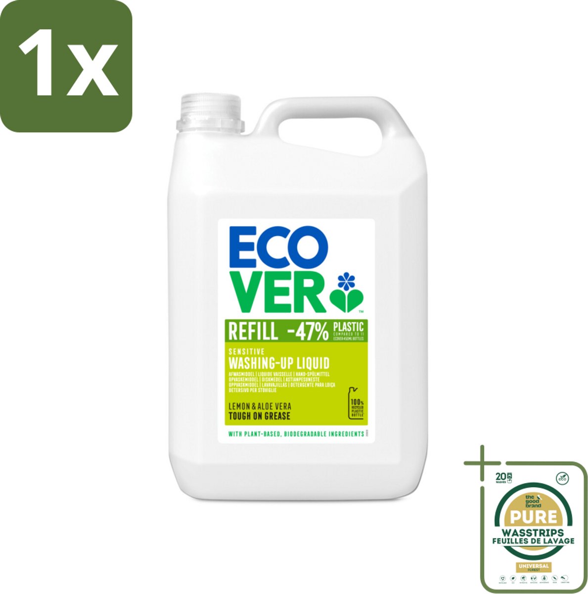 1 x Ecover - Afwasmiddel - Citroen & Aloë Vera - 5 liter- Ecover Afwasmiddel - Plantaardig Afwasmiddel - Afwasmiddel Citroen Aloë Vera - Duurzaam Afwassen - Zero Waste Afwasmiddel