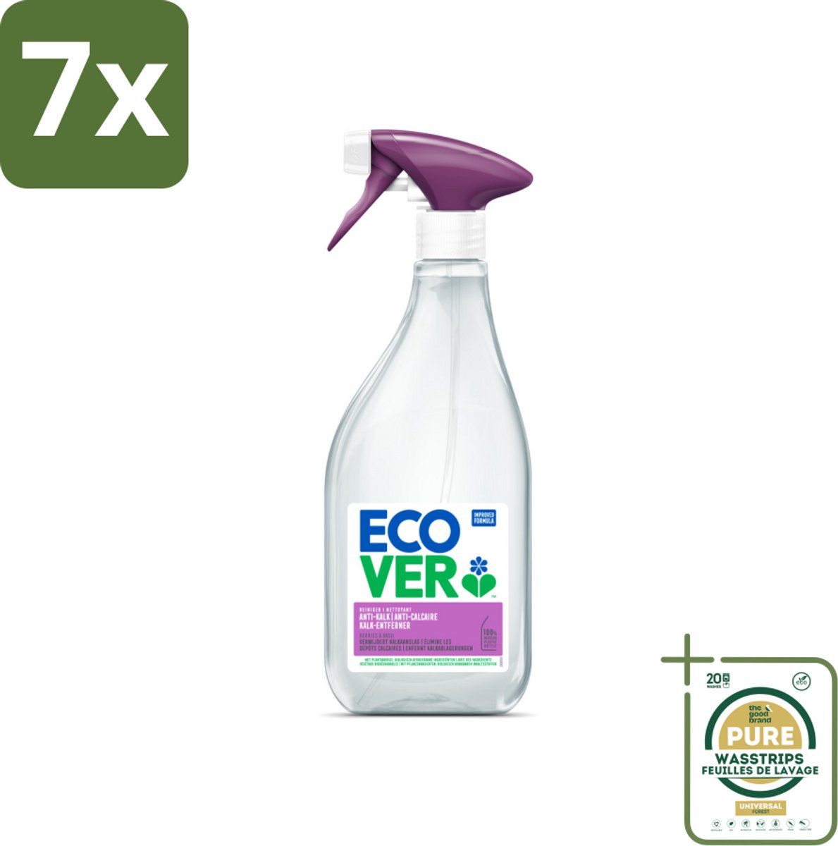 7 x Ecover - Kalkreiniger - Bessen & Basilicum - 500 ml - Grootverpakking - Ontkalkingsmiddel - Kalkreiniger - Kalkaanslag - Badkamer Reinigen - Keuken Reinigen