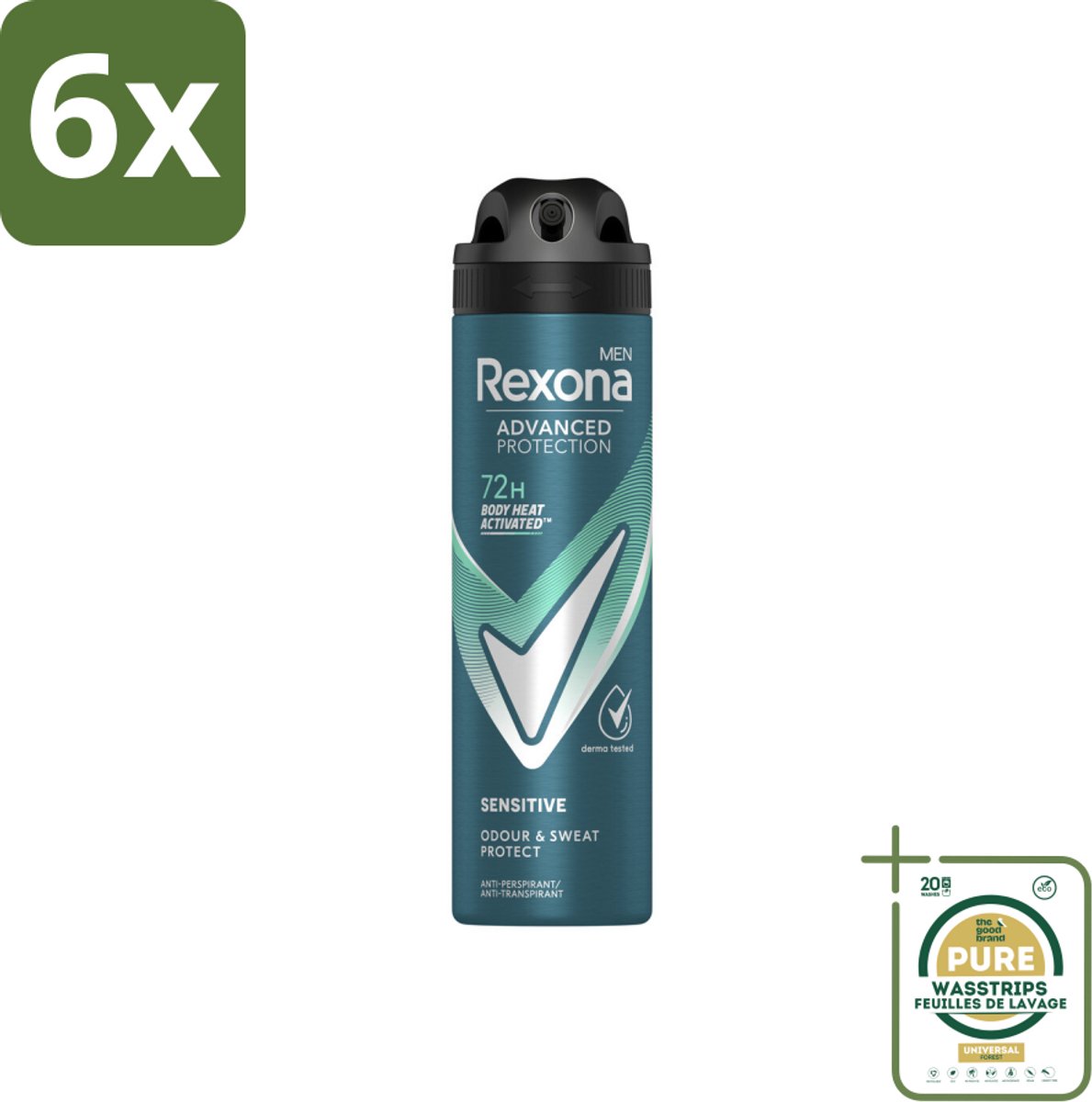Rexona Men - Deodorant Spray - Sensitive - Zachte Bescherming - 150 ml - Voordeelverpakking - 6 stuks - Gevoelige huid - Langdurige bescherming