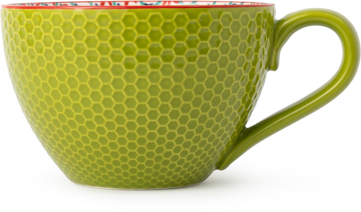 Mikasa - Mok - Green and Blue Geometric - Keramiek - Voor Thee en Koffie - 330ml