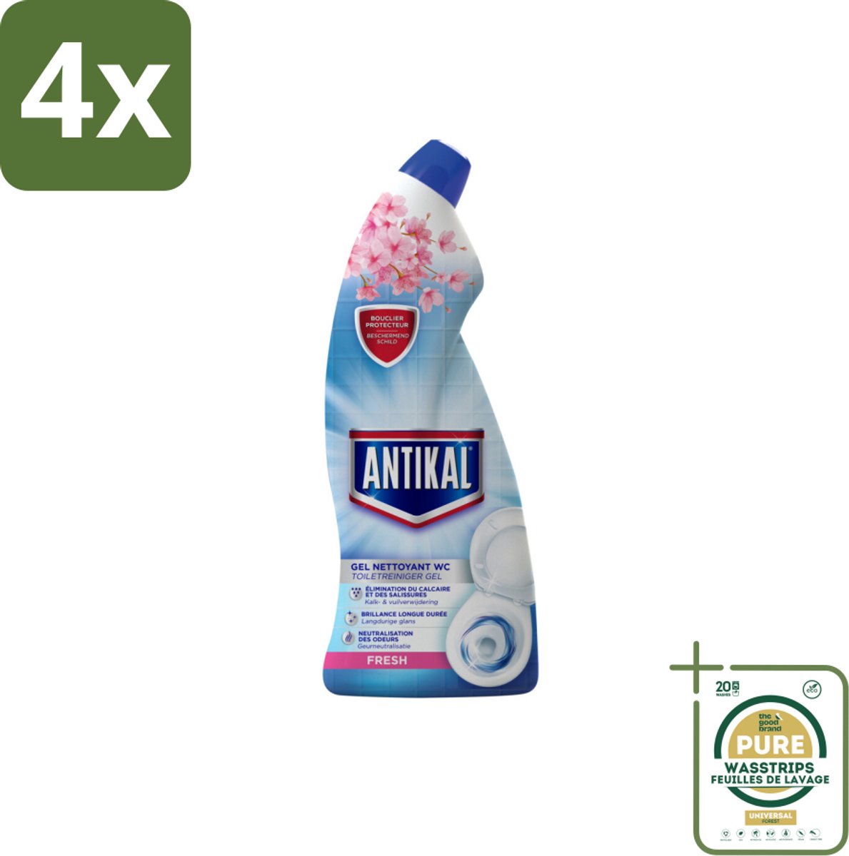 Antikal Fresh - Toiletreiniger - Kalkverwijderend - Verfrissende Geur - 750 ml - Voordeelverpakking - 4 stuks - Toilet reiniger - Wc gel