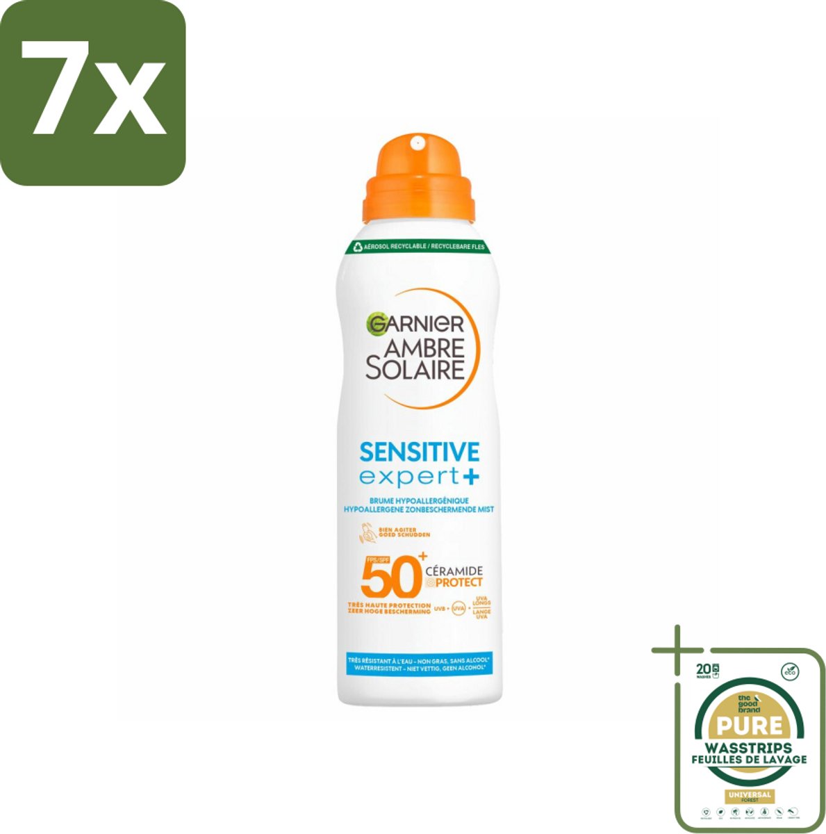 7 x Garnier - Ambre Solaire - Mist Spray - Sensitive Expert+ - SPF 50+ - 150 ml - Grootverpakking - Zonnescherm Mist Spray - Gevoelige Huid - SPF 50+ - Ceramide Protect - Karitéboter