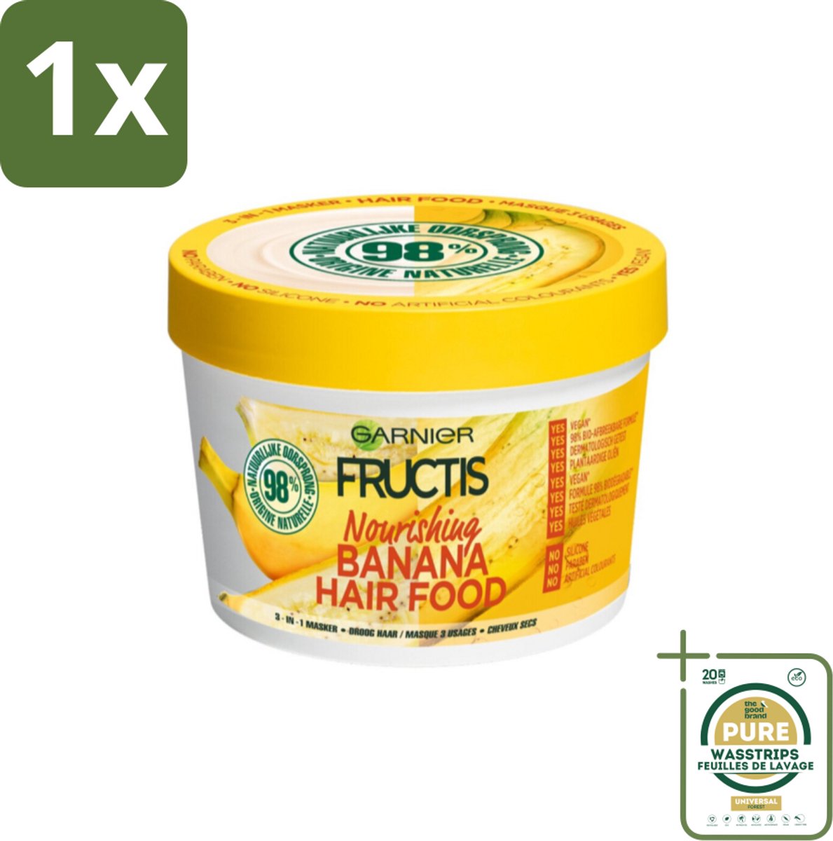 1 x Garnier - Fructis Hair Food Banana - 3-in-1 Haarmasker - Voedend - Droog Haar - 400 ml- Haarmasker - Kokosmelk - Macadamia - Droog Haar - Haarvoeding