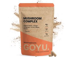 GOYU Paddenstoelen complex 400 mg 60 Capsules - Biologisch Extract Lion’s Mane lions mane, Cordyceps, Reishi & Chaga – Paddenstoel - Vegan - Zonder toevoegingen - Lab getest - 60 dagen voorraad per zakje