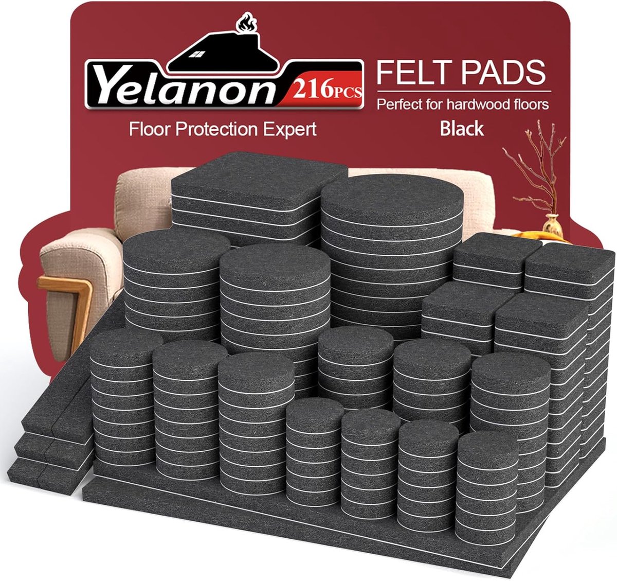 Yelanon Felt Furniture Pads - 216 Pcs Furniture Pads Hardwood Flooring Self Adhesive Cut Felt Chair Cushions - ShopVlot