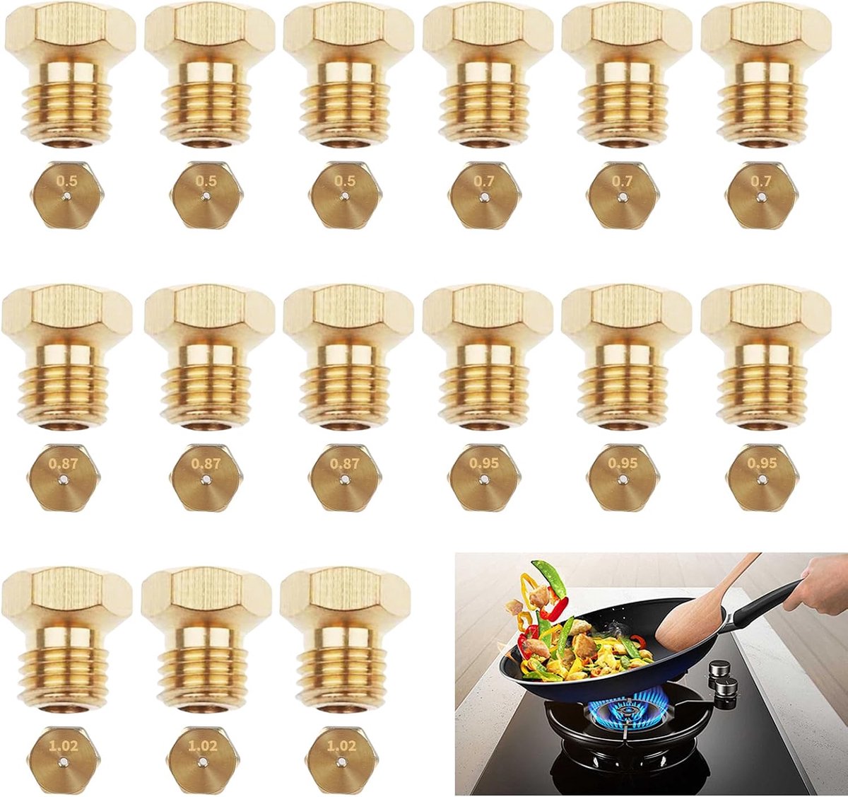 15Pcs Universal Butane Gas Nozzles, Gasification Mouths, M6x0.75 Conversion Kit for LPG, Brass Gas Jet Nozzles Burner - ShopVlot