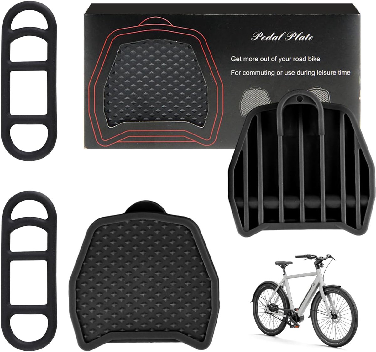 2 stuks pedaalplaten voor SPD-SL klikpedalen, pedalen plate adapter PP met 2 stuks fiets siliconen band, klikpedalen - ShopVlot