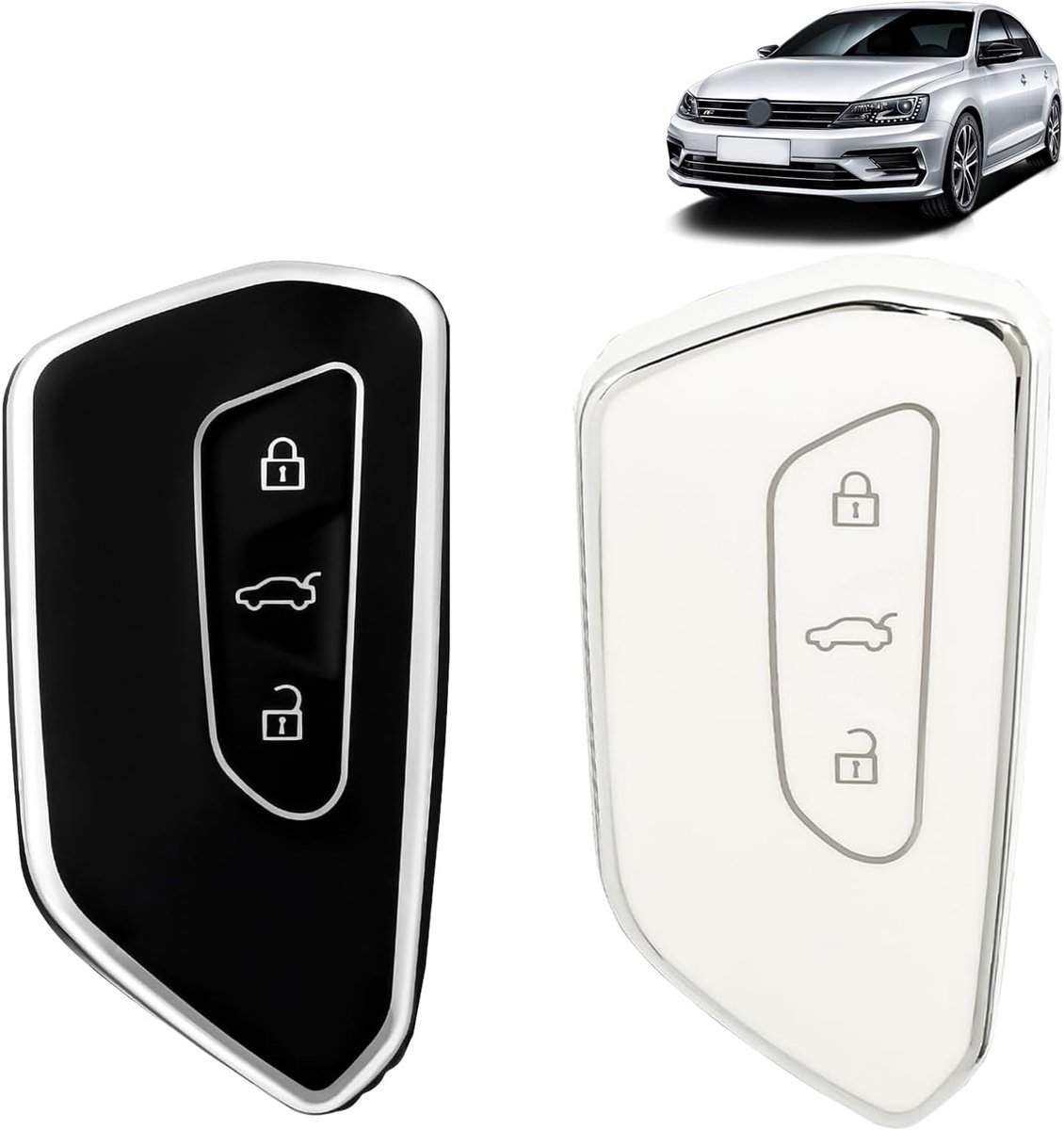 2 Pcs Car Key Case for Volkswagen VW, 3 Button Key Cover TPU Silicone Key Case for Golf 8, ID3, ID4, GTI, GTE, Seat - ShopVlot