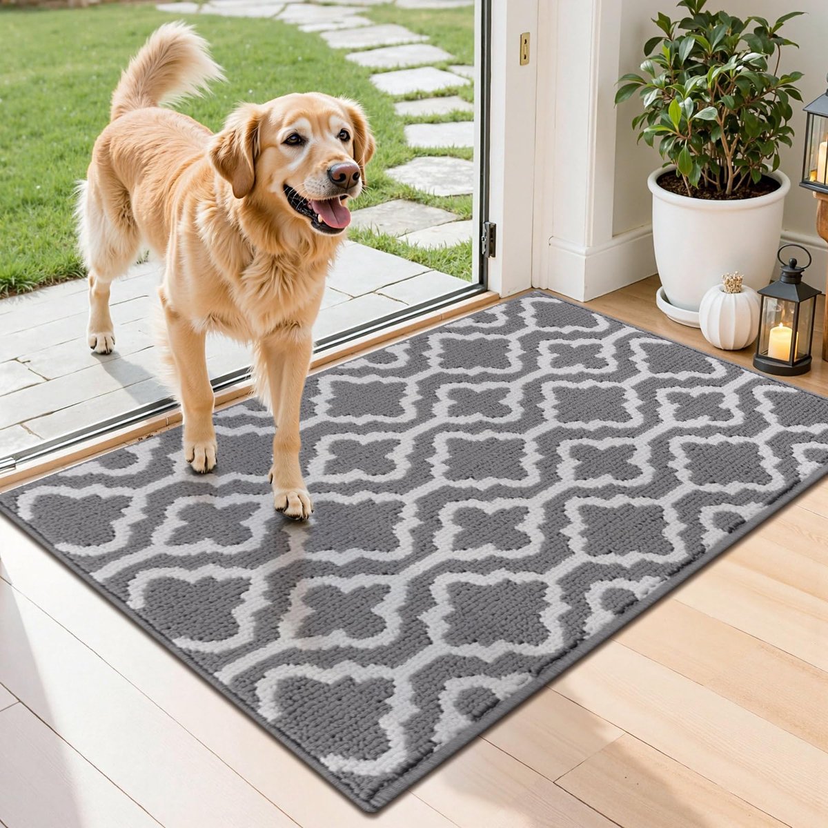 Famanu Deurmat voor binnen, 60 x 90 cm, wasbare vuilvangmat met antislip functie, ideaal voor de huisdeur en hal, grijs