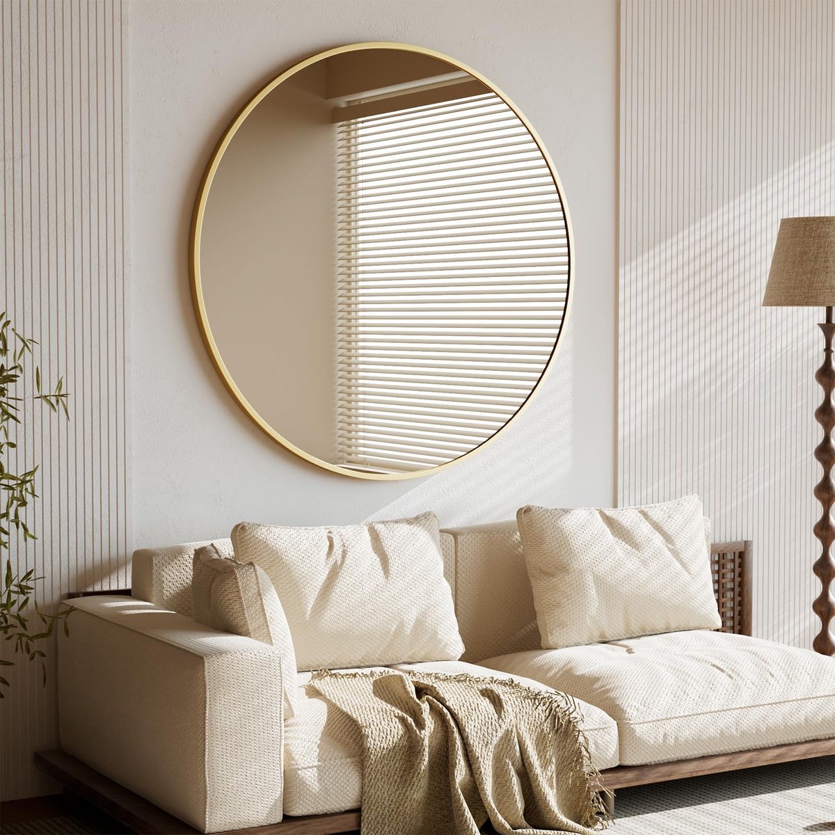 Famanu – Ronde spiegel van 106 cm, onbreekbare wandspiegel met aluminium frame, geschikt voor badkamer, slaapkamer en woonkamer, goud