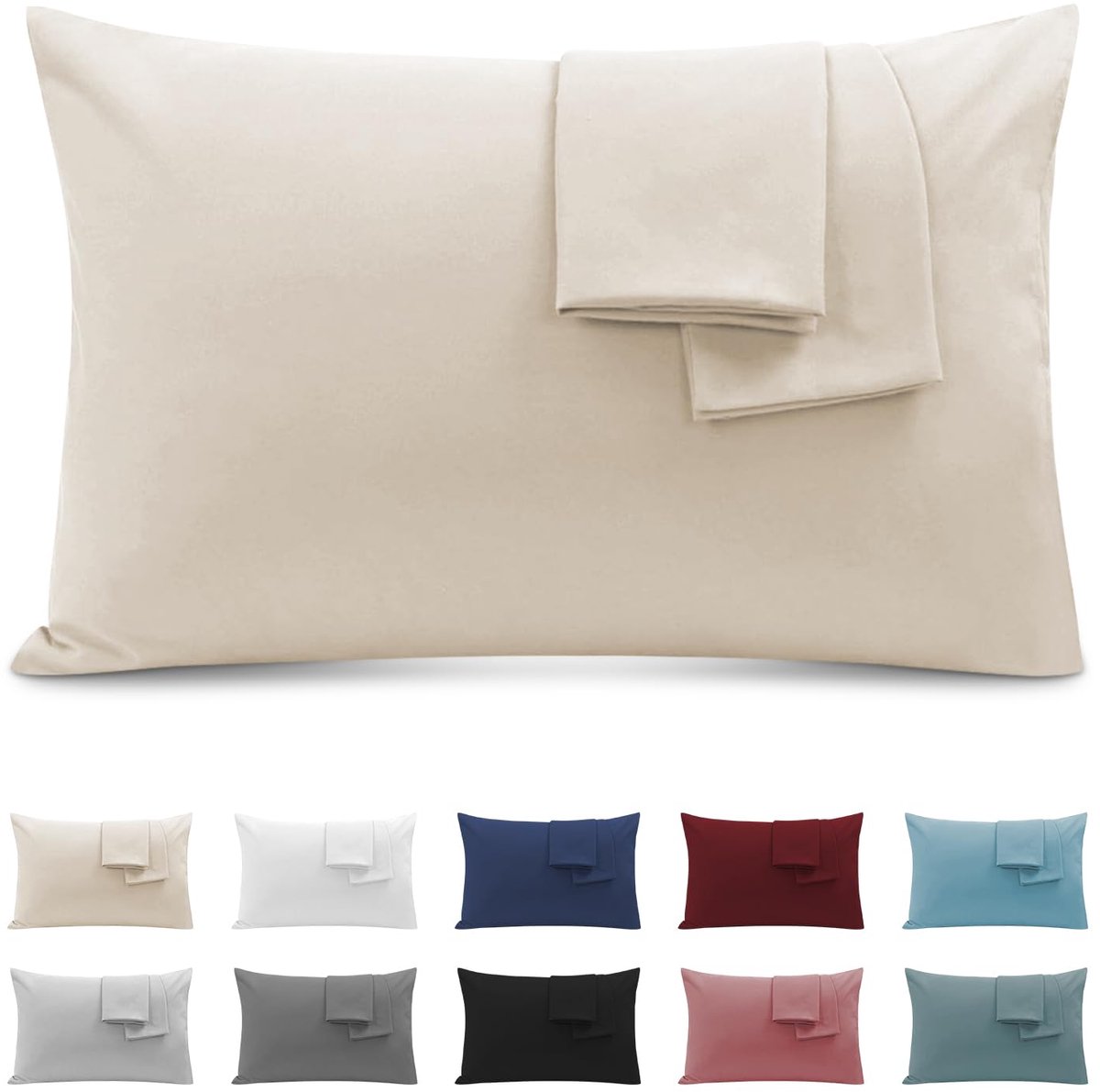 Famanu Kussenslopen voor tweepersoonsbed van 40x70 cm, set van 2, premium microvezel 110GSM, zacht en ademend in beige