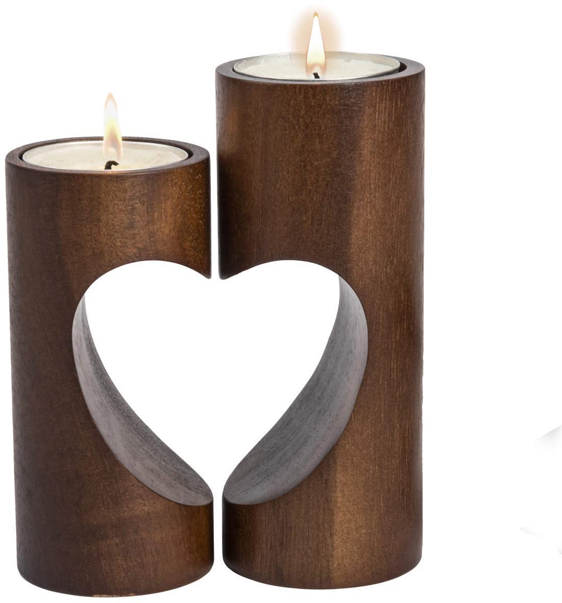 Famanu – Kandelaar van hout, donker hout, set van 2 stuks, perfect voor sfeervolle verlichting