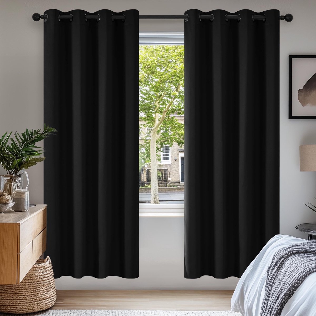 Famanu Verduisterende gordijnen set van 2 stuks, 140x175 cm, zwart