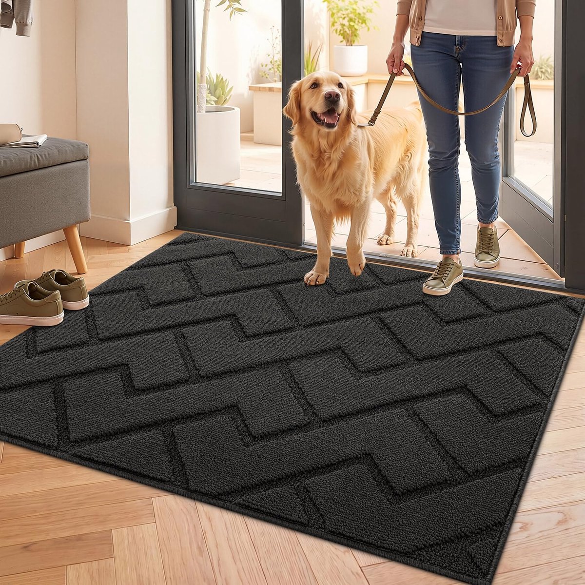 Famanu Binnen deurmatten, schoonloopmat en vuilschraper, antislip en machinewasbaar, waterabsorberend, voor entree, gang, keuken en slaapkamer - 80 x 100 cm Zwart
