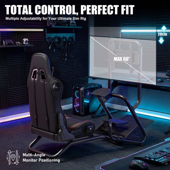 HHHK - Simulator Cockpit - Racestoel - Playseat - Sim Racing - Verstelbaar - Racing Seat - Simulator Stoel - Met Speakers van hhhk — afbeelding 4