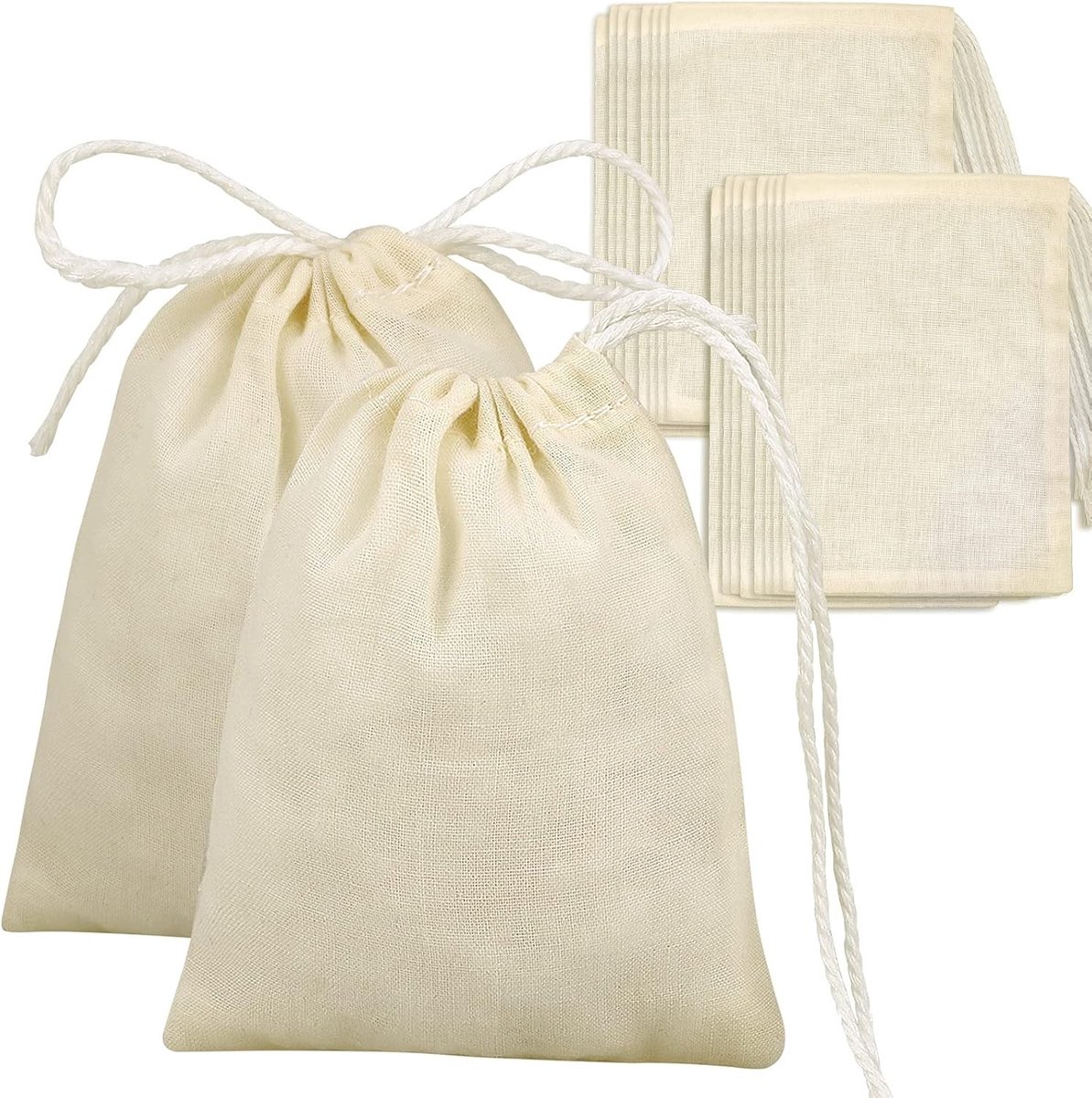 Linnen tasjes onbedrukt - Beige - 20 x 25 cm - Katoenen zakje met trekkoord - Voor keukengebruik en opslag