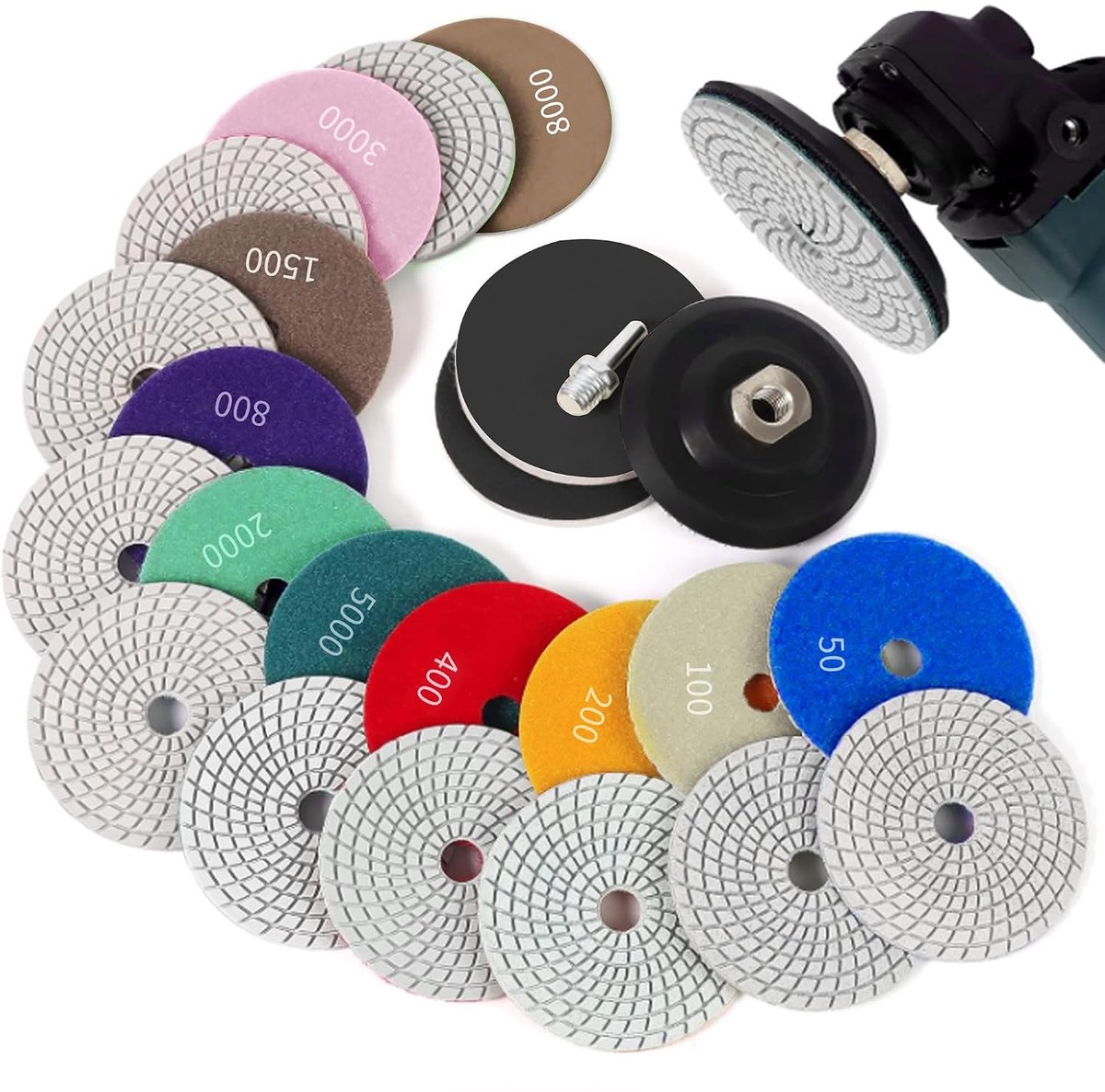Polishing Set 14 Pieces 100 mm Dry Polishing Discs Marble Polishing Set with M14 Rubber Backing Discs Sandpaper for - ShopVlot