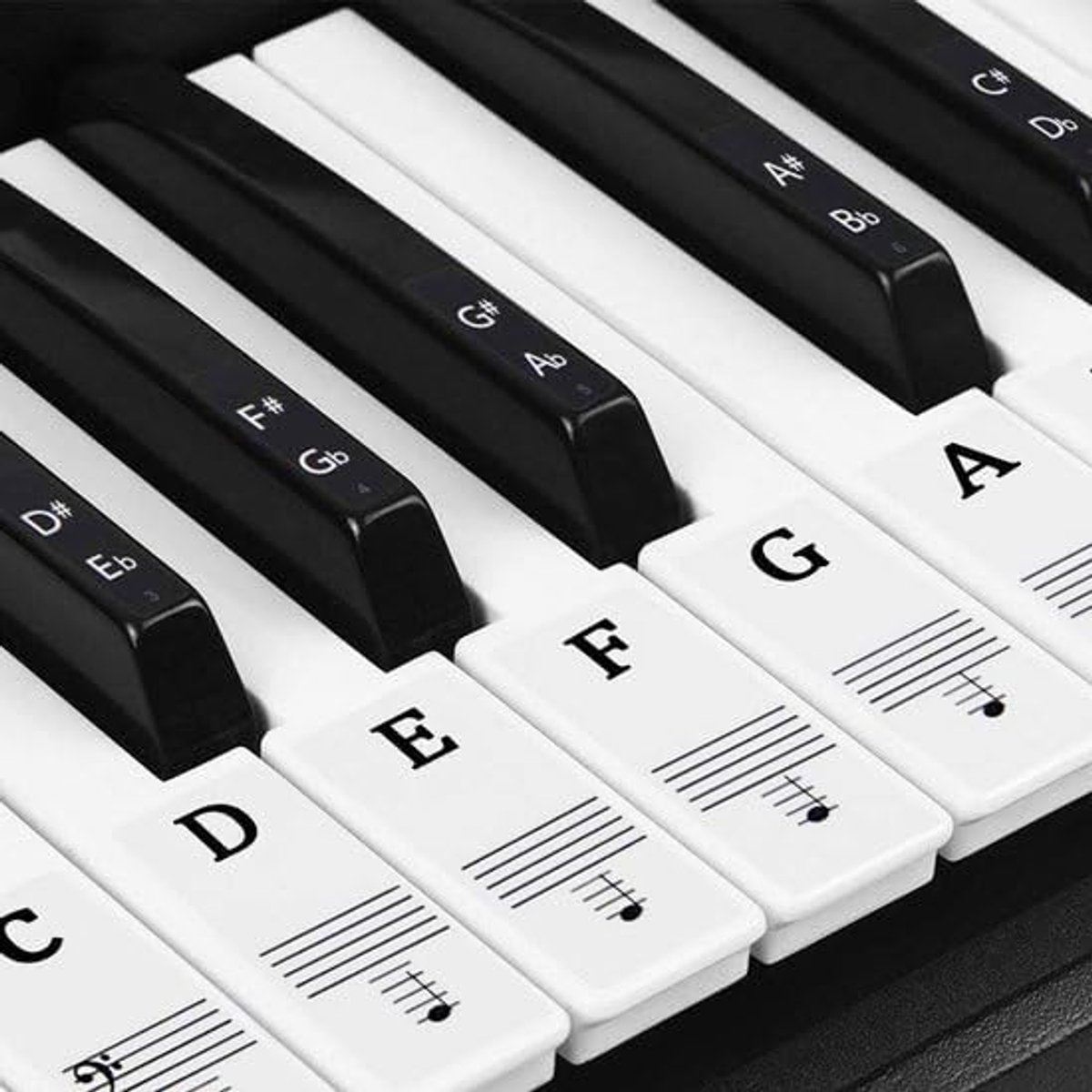 Piano Stickers - Keyboard Stickers - Easily Learn Musical Notes - 49/54/61/88 Keys - Black - ShopVlot