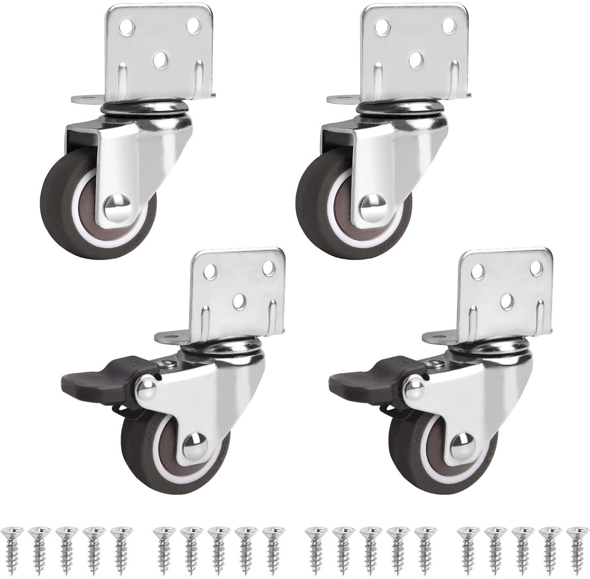 Set of 4 castors for furniture, 2 of which with brake 32 mm, small furniture castors, 360 degree rotation, load - ShopVlot