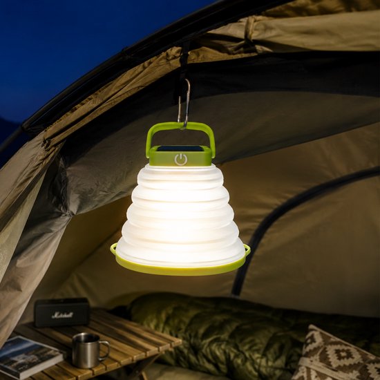 Tech Essentials Solar LED Lantaarn - Opvouwbaar - Groen - Tentlamp - Led Lamp Oplaadbaar - Kamperen - Nood - Storm - Hanglamp - Zonne Energie - USB-C — afbeelding 2