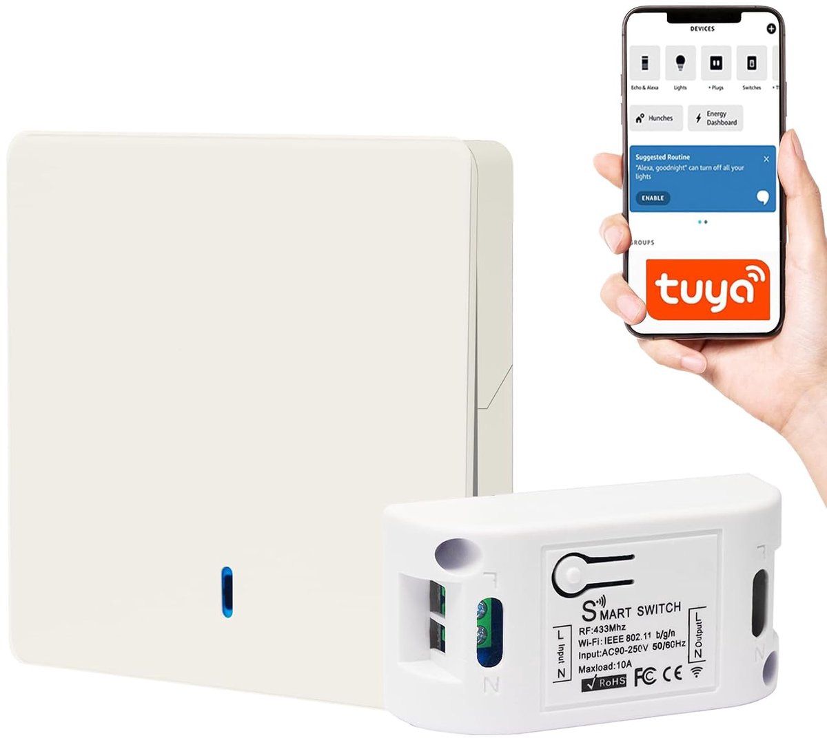 QIACHIP Tuya WiFi Smart Switch Wireless Light Switch Set WiFi Switch Built-in Relay Module with RF 433MHz Wireless - ShopVlot