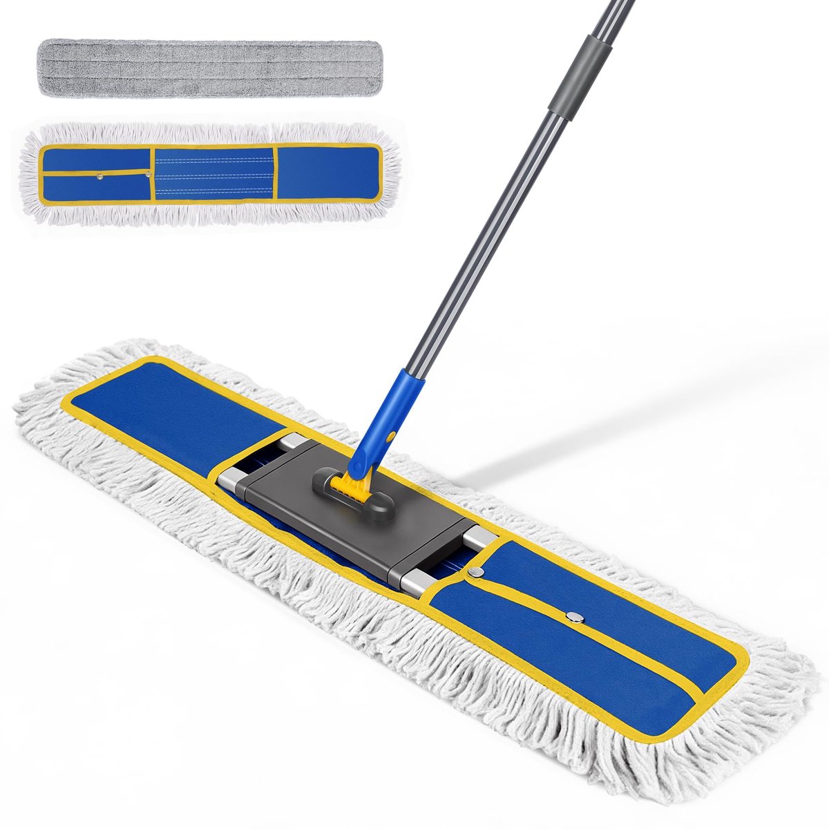 Famanu – Vloerwisser van 90 cm met 2 microvezelpads en 1 katoenen pad, professionele dweil met aluminium steel voor diverse toepassingen