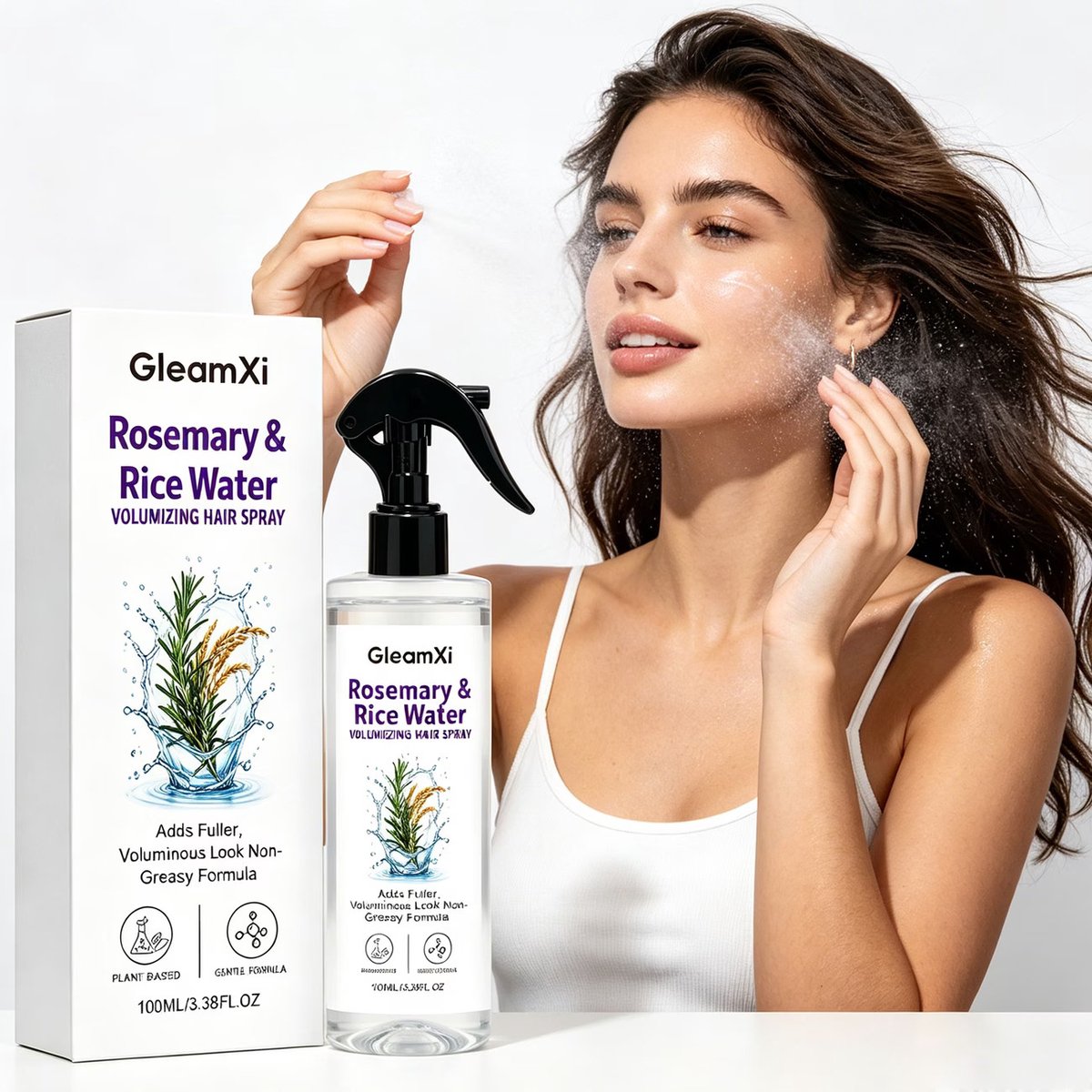 Rozemarijn & Rijstwater Haarspray 100 ml – Hydraterend Haarserum tegen Pluis voor Droog en Krullend Haar