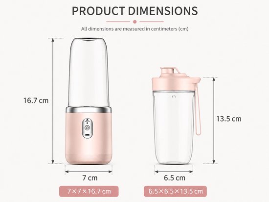 Draagbare blender - smoothie blender to go voor shakes en vers fruit - 6 messen, USB oplaadbaar - roze - 19,5 x 8,5 x 8,5 cm - ABS voor thuis, werk en onderweg van Merkloos — afbeelding 2