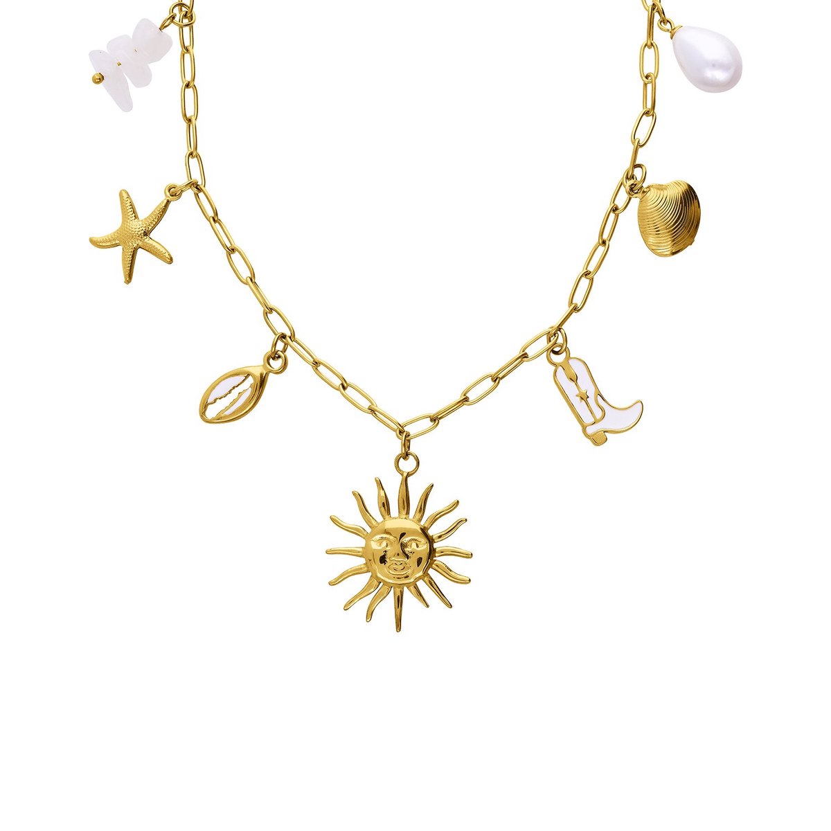 Lucardi Dames Stainless steel ketting met hangers voor dames - Ketting - Staal - Goudkleurig - 47 cm