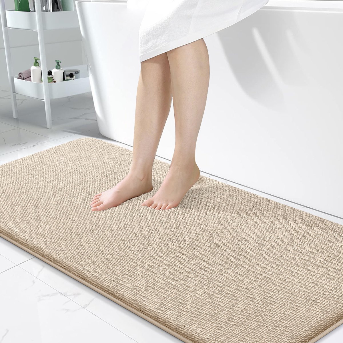 Olanly Badmat Antislip – Dikke Geheugenschuim Douchemat – Badmat Badkamer – Sneldrogend Vloermat – Beige – 61X120cm