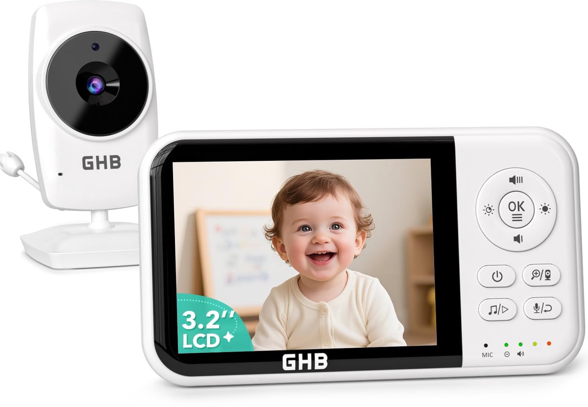 Babyfoon met Camera – 3,2 Inch HD Scherm – Nachtzicht – Terugspreekfunctie – ECO Modus – 300m Bereik
