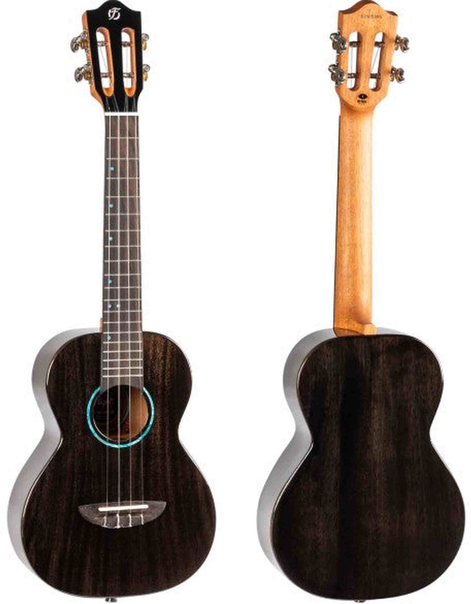 Flight Iris Tinta Tenor TBK Ukulele met All Solid Mahogany Body, Rosewood Toets en Fluorocarbon Snaren, Transparent Black