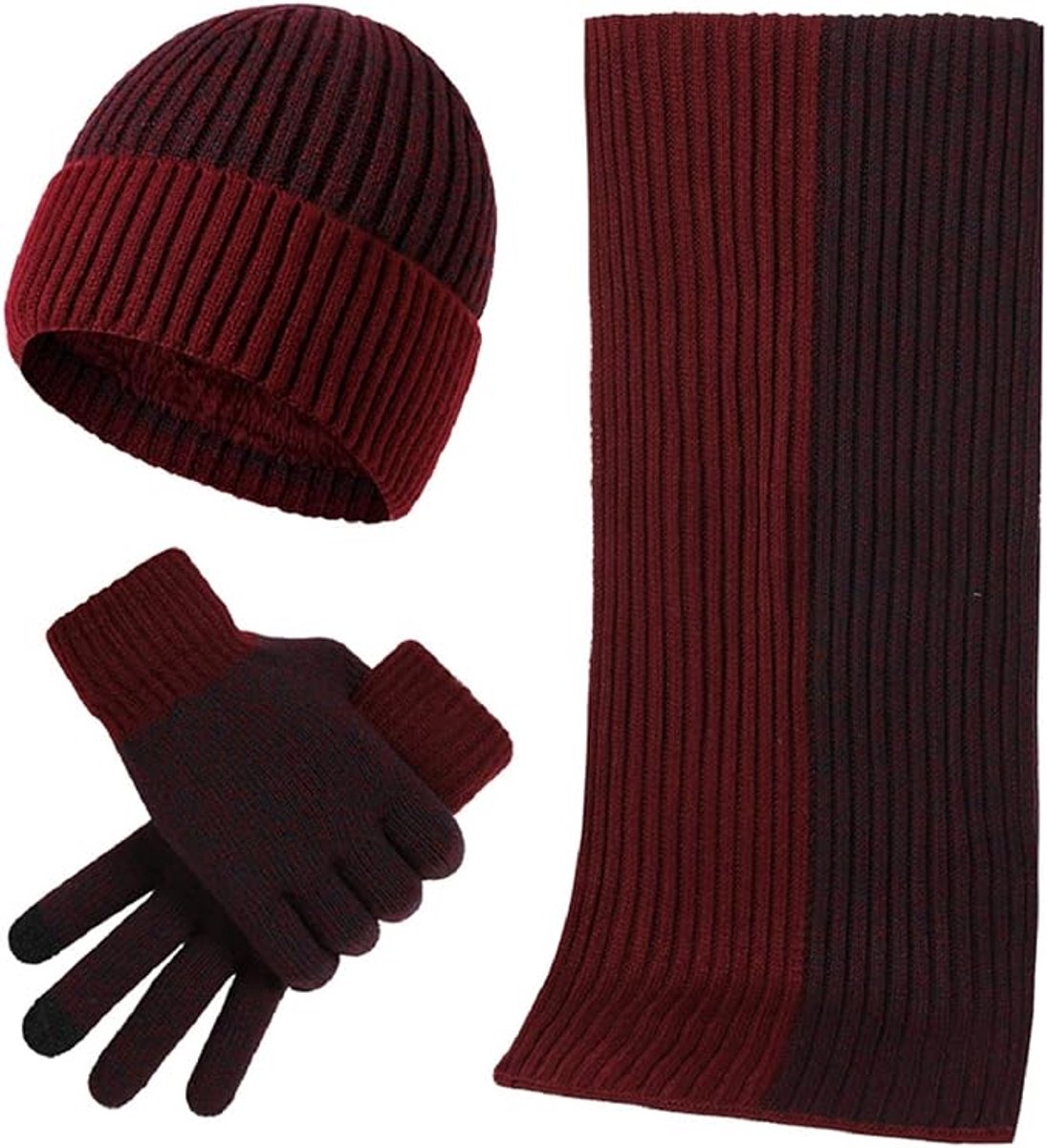 Gebreide Winterhandschoenen Set voor Dames en Heren - Met Fleece Voering en Touchscreen Vingertoppen - Warme Winteraccessoires voor Vrouwen en Mannen